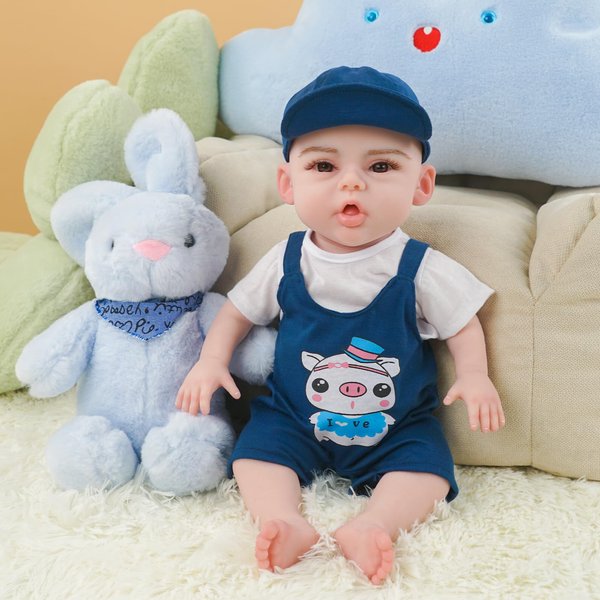 Full Silicone Doll Clothes Outfits for 17.7"- 18.5", Reborn Baby Doll Suit Accesories Set - Newborn Girl Boy Baby Clothing Gifts Set - DarkBlue Set (Clothes Only)