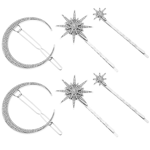 minkissy Snowflake Hair Clips Christmas Hair Accessorie Crystal Moon Star Hair Clips for Women Girls Hair Barrettes Hair Pin Side Clip 6pcs Setf