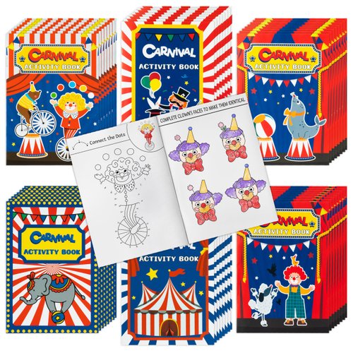 JAPBOR Carnival Activity Coloring Books - 24PCS Mini Circus Carnivals Activities Color Books Bulk for Kids Party Favors, Showman Themed Small Colouring Pages for Birthday Class Drawing Painting Game