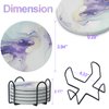 YSUUTCNI 6 Pcs Purple Marble Abstract Ceramic Coasters with Holder, Absorbent Coasters for Drink, Round Table Coaster Set with Cork Base for Café, Bar, Home