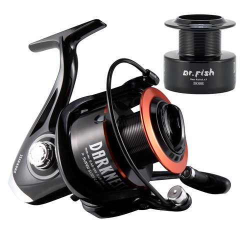 Dr.Fish Saltwater Spinning Reel Graphite Body Spare Spool 9+1 Stainless Steel BB 35lb Max Drag Carbon Fiber Surf Casting Reel Inshore Fishing Ocean Fishing 9000