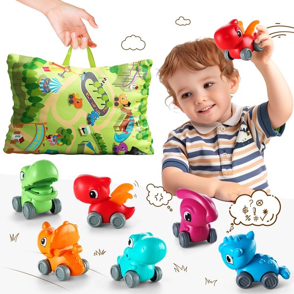 ALASOU Baby Dinosaur Car Toys with Playmat/Storage Bag|1st Birthday Gifts for Toddler Toys Age 1-2|Baby Toys for 1 2 3 Year Old Boy|1 2 Year Old Boy Gift for Infant 12-18 Month