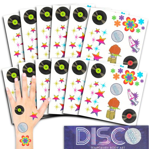 70's Disco Tattoos Party Supplies Super Set - Bundle with Over 200 Groovy Temporary Tattoos for Festivals, Costumes, Party Favors, Bachelorettes, More | Groovy Tattoos Sheets