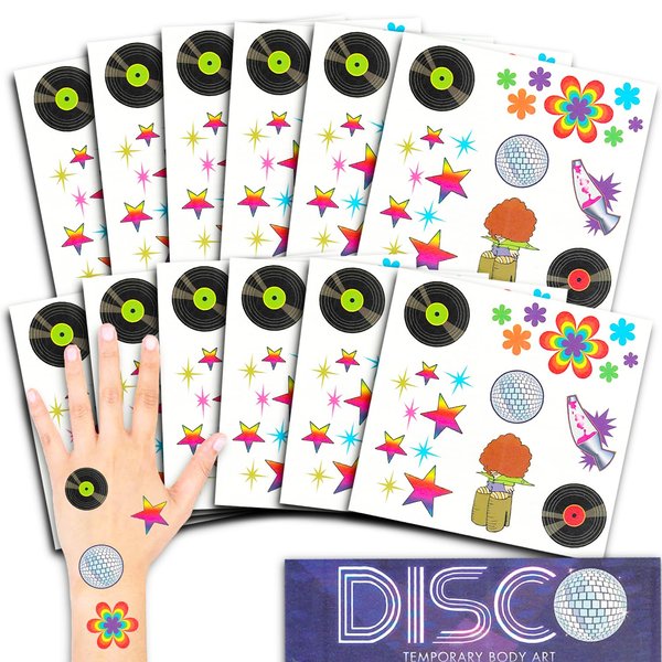 70's Disco Tattoos Party Supplies Super Set - Bundle with Over 200 Groovy Temporary Tattoos for Festivals, Costumes, Party Favors, Bachelorettes, More | Groovy Tattoos Sheets