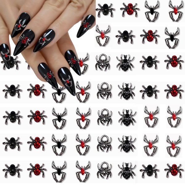 Halloween Spider Nail Charms 3D Alloy Crystals Diamonds Rhinestones Design Gothic Nail Gems Art Accessories for Women Nail Art DIY Decoration Craft Jewelry