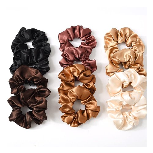 Funlovin Satin Scrunchies Black Brown Scrunchie Pack Ponytail Holder Hair Scrunchies Silk Scrunch...