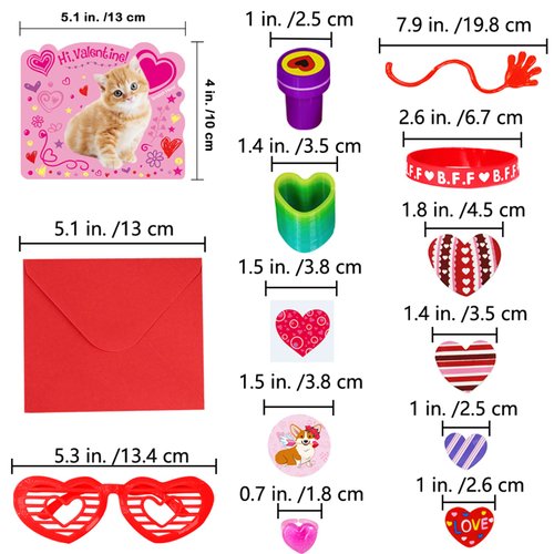 234 Pack Valentine's Day Party Favors Supplies Gift Exchage Cards Heart Glasses Bracelets Heart Stickers Stamper Sticky Hands Tattoo Bulk for Kids School Classroom Rewards Prizes Birthday Goodie Bags