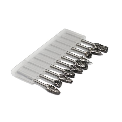 YUFUTOL Carbide Burr Set - 10pcs Double Cut Solid Carbide Rotary Burrs 3mm(0.118'') Shank Fits Die Grinder Drill for Woodworking,drilling Metal Carving Engraving Polishing