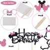 Wootkey Glitter Mouse Inspired Cupcake Toppers with Bow Black and Pink Happy Birthday Cake Topper Cupcake Picks 25Pcs Birthday Party Favors Cake Decorations Supplies