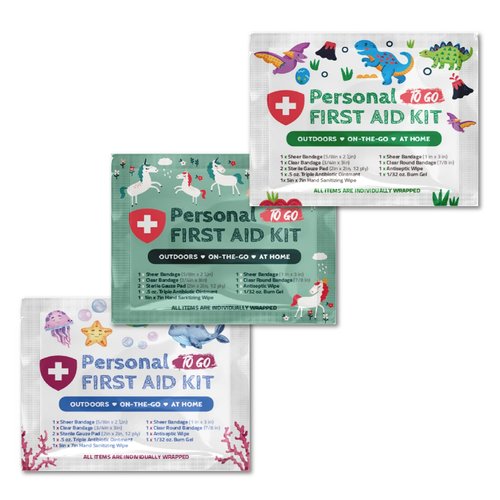 3 x Portable Travel Size First Aid Kit | Perfect for Home, Office, Car, School, Business, Travel, Hiking, Hunting, and Outdoors | Individually wrapped (Under The Sea/Unicorns/Dinosaurs)