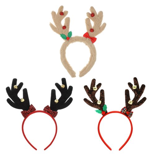 Madison Tyler Christmas Headbands for Women | 3 Pcs Christmas Antlers Hair Band for Adults | Headwear for Thick and Thin Hair | Xmas Holiday Hair Accessories