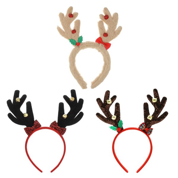 Madison Tyler Christmas Headbands for Women | 3 Pcs Christmas Antlers Hair Band for Adults | Headwear for Thick and Thin Hair | Xmas Holiday Hair Accessories