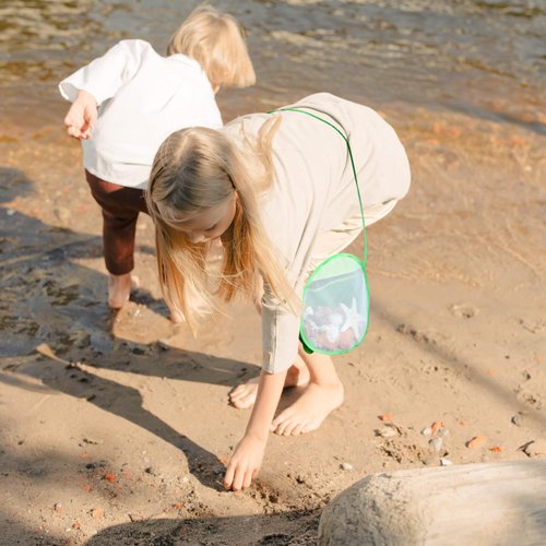 Novelty Place Sea Shell Bag for Kids, Shell Collecting Picking Up Holding Mesh Shells Bags with Strap for Children, Beach Sand Toy Seashell Bag Green & Grey (Pack of 2)