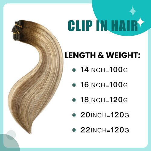 SURNEL Clip in Hair Extensions Walnut Brown to Ash Brown and Golden Blonde 14 Inch 6pcs 100g Clip in Real Human Hair Extensions Clip Ins Balayage Clip in Hair Extensions(#3/8/22,14'')