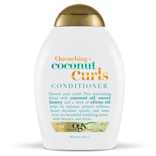 OGX Quenching + Coconut Curls Curl-Defining Conditioner, Nourishing Curly Hair Conditioner with Coconut Oil, Citrus Oil & Honey, Paraben-Free with Sulfate-Free Surfactants, 13 floz