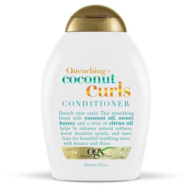 OGX Quenching + Coconut Curls Curl-Defining Conditioner, Nourishing Curly Hair Conditioner with Coconut Oil, Citrus Oil & Honey, Paraben-Free with Sulfate-Free Surfactants, 13 floz