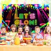 Neon Glow Party Backdrop Fabric Let Glow Background Glow Party Themed Backdrop Halloween Neon Birthday Party Decorations for Neon Themed Party Birthday Party, 5.9 x 3.6 Ft