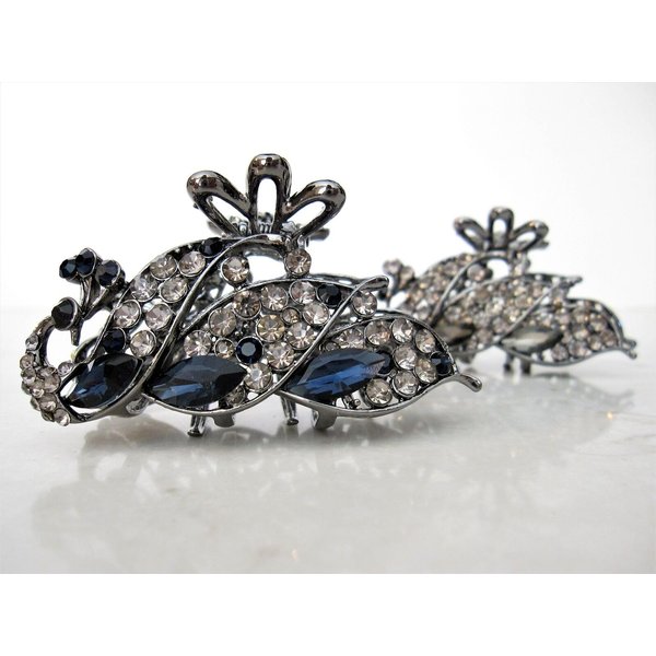 Medium blue or smoke gray crystal peacock metal hair claw clip bridal clip (Primary color: Blue)