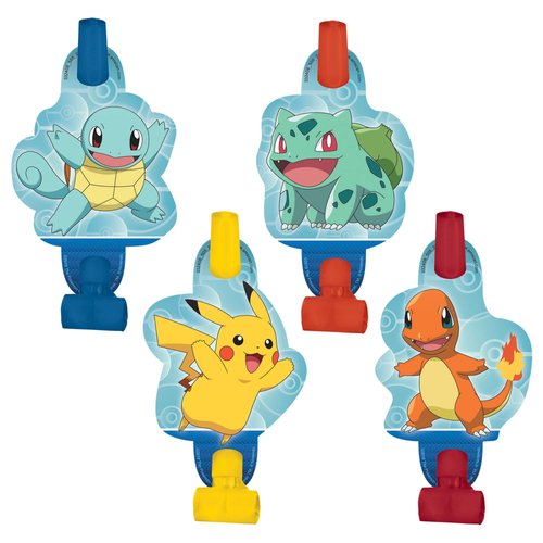 Pokemon Birthday Party Supplies Bundle includes 16 Party Blowouts and 1 Dinosaur Sticker Sheet