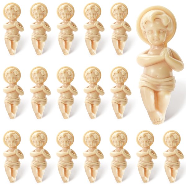 ZYFLSQ 18 Pcs King Cake Baby Jesus Figure, 1.5'' King Cake Babies Plastic Jesus Doll with Gift Bag, Mini Jesus Figurines in Bulk for Mardi Gras Party King Cake Toppers Decorations Epiphany Gifts