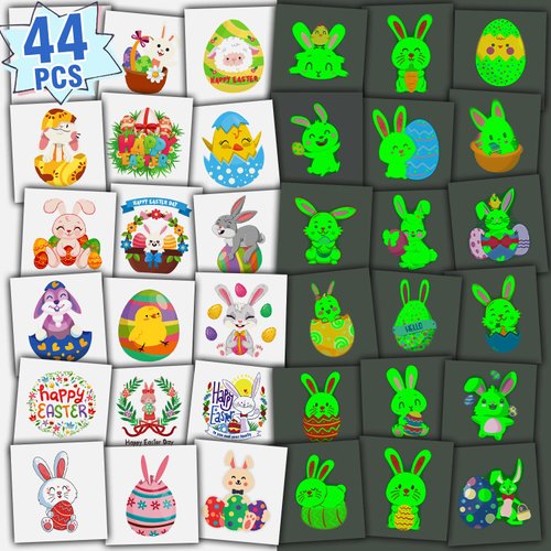 Partywind Temporary Tattoos for Kids Easter, 44 Individually Wrapped Sheets Tattoo Stickers for Easter Party Supplies Favors, Kids Easter Egg Hunt Games Prizes and Goodie Bag Stuffers