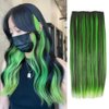 3/4 Full Head Clip In Hair Extensions Mixed Black And Fluorescent Green Color, 24" Long Straight One Piece Highlight Green Clip in Synthetic Hair Extensions For Fashion Girls And Women