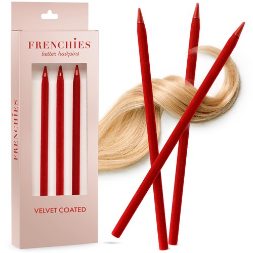Frenchies Ultra Flocked Extra Soft Hair Chopsticks for Women, Girls, Teens, Buns, French Twist, Dancers, Womens Wedding Hair Accessories for Updo Hairstyles, Chinese Hair Sticks, Pack of 3, Red