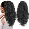 Somoreaty Curly Ponytail Extension for Black Women 20 Inch Wavy Curly Drawstring Ponytail Clip in Hair Extensions Synthetic Hairpieces Pony Tails Hair Extensions for Women(1B)