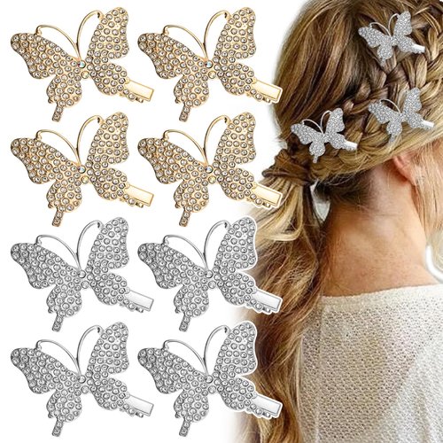 8 PACK Butterfly Hair Clips, Rhinestone Glitter Butterfly Metal Alligator Hair Barrette Elegant Duckbill Hair Pins Butterflies Hair Accessories for Women and Girls