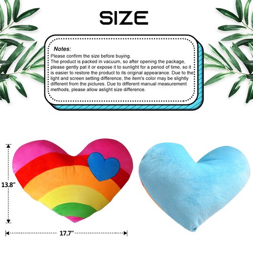 zxmbeddings 17.7"X13.8"Heart Pillow Stuffed Rainbow Heart Shaped Throw Pillow Plush Toy Gifts
