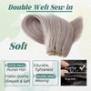 Platinum Sew in Hair Extensions Real Human Hair for Women,Platinum Sliver Color Weft Hair Extensions Human Hair Bundles Hand Tied Weft Hair Extensions Soft Straight Real Human Hair Extensions