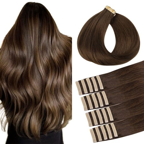 HOTBANANA Tape in Hair Extensions, 18 Inch Tape in Hair Extensions Human Hair 20pcs 50g Chocolate Brown Tape Hair Extensions Straight Remy Human Hair Tape in Extensions