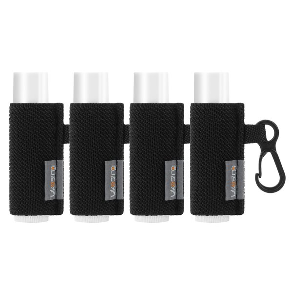 Likesing Lip Balm Holder, 4Pcs Chapstick Holder with Clip On for Backpacks, Elastic Lipstick Sleeve Holder Gifts for Friends Women Girls Boys Man, Black