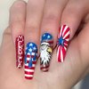 4th of July Press on Nails Long Coffin Fake Nails American Flag Stars Eagle Patriotic Design Red Full Cover Artificial Independence Day False Nails Press ons for Women Girls 24Pcs