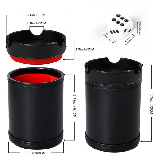 TUZAMA Dice Cup Leather Set with Lid, Felt-Lined PU Leather Quiet Shaker for Yahtzee Farkle Dice Board Games, Set of Six 16mm Dice Included
