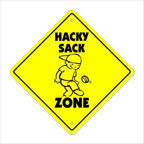 Hacky Sack Crossing Sign Zone Xing | Indoor/Outdoor | 17" Tall Plastic Sign kick college game foot sack