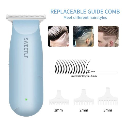 SweetLF Hair Trimmer, Mini Hair Clippers with 3 Guide Combs, USB Rechargeable Portable Hair Clippers for Men Women Baby Pet, Blue (Blue)