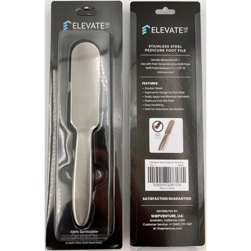 Professional Pedicure Foot File - Stainless Steel Foot File | Double Sided Food Scrubber | 8.25” L | Works with Pedicure File Refills | Heel File for Foot Pedicure Kit