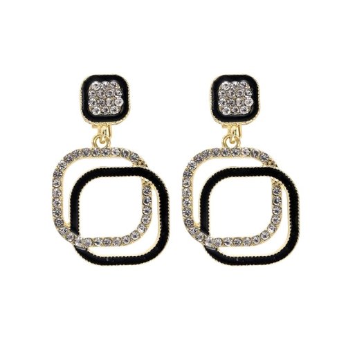 Women's Black Ear Clips Clip On Earrings Non Pierced (Black Golden Square Clip On)