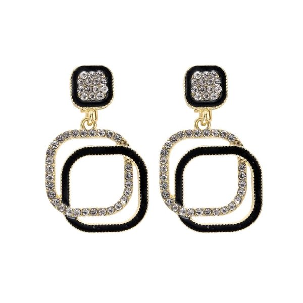 Women's Black Ear Clips Clip On Earrings Non Pierced (Black Golden Square Clip On)