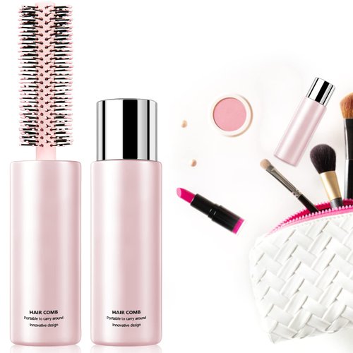 Round Travel Brush for Blow Drying, Styling, Curling, and Straightening - For Thick, Thin, and Curly Hair (Wet & Dry Use), Pink