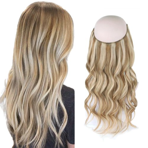 Sassina Invisible Wire Hair Extensions Real Human Hair with Transparent Wire Adjustable Size Secu...