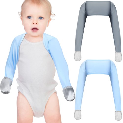 Sureio 2 Pieces Baby Eczema Mitten Scratch Sleeves Stay on Scratch Mitts Eczema Gloves Kids Baby Scratch Mittens Eczema Clothing for Toddler (for 1 Year)