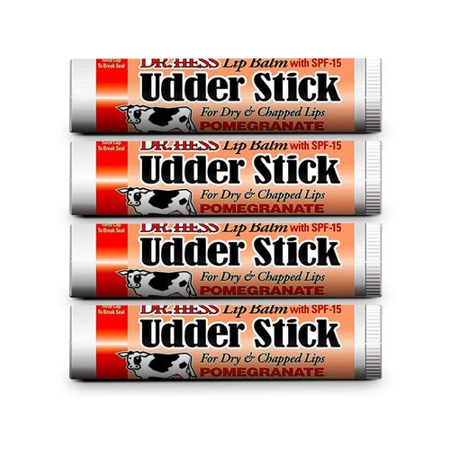 Dr. Hess Original Udder Stick SPF Lip Balm, Soothing Moisturizer Sun Screen Balm for Dry Lips with Jojoba, Beeswax & Shea Butter, Total Lip Care, Hydration & Repair, Pomegranate Flavor, 4 Pack