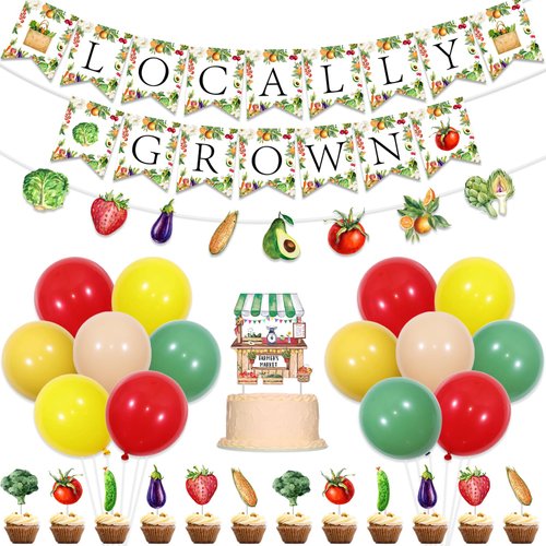 Sursurprise Locally Grown Baby Shower Decorations, Locally Grown Banner Balloons Fruit Vegetables...