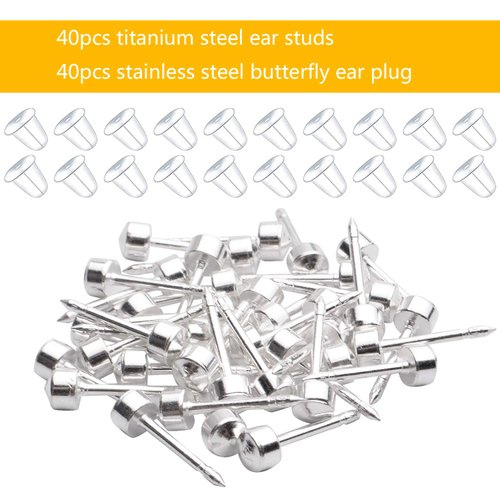 Ear Piercing Studs, 40pcs Stainless Steel Ear Piercing Stud Earrings Hypoallergenic Ear Nose Body Piercing Studs with 40pcs Earring Backs Anti-sensitive for Women Men Home Use, 15x1x4mm