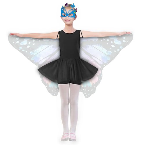 Sunlisky Kids Butterfly Wings Costume for Girls Fairy-Wings Mask Party Favors Gifts (Blue Red Sets)