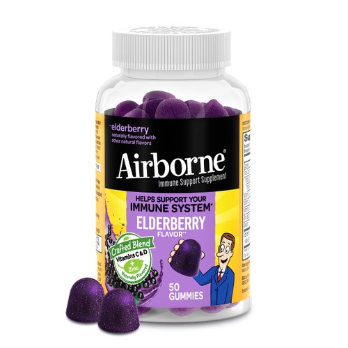 Airborne Elderberry + Zinc &amp; Vitamin C Gummies For Adults, Immune Support Vitamin D &amp; Zinc Gummie...