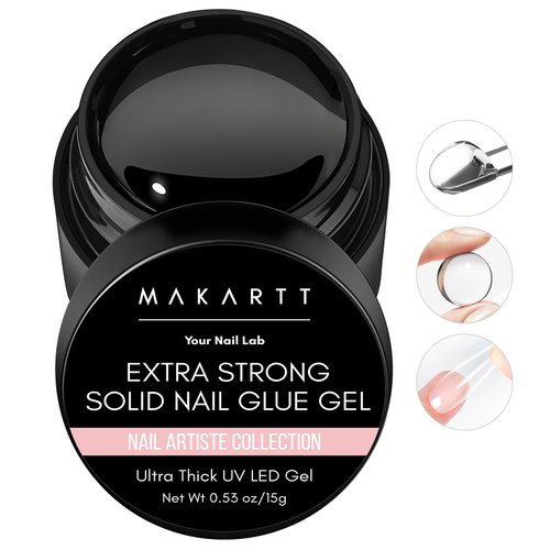 Makartt Solid Nail Glue Gel: Extra Strong Gel Nail Glue for Press On Nails and Nail Tips Long-Lasting Strong Adhesion Nail Glue for Acrylic Nails Clear Hard Gel for Nail Art Home Salon UV Light Cured