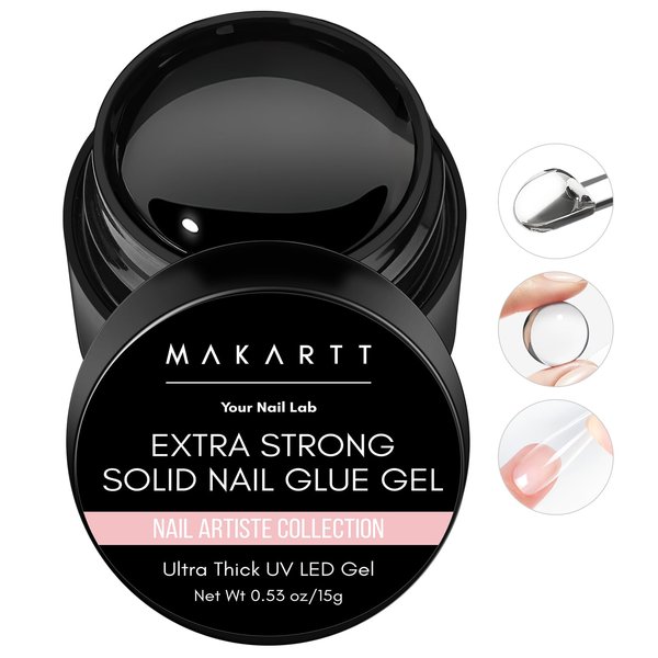 Makartt Solid Nail Glue Gel: Extra Strong Gel Nail Glue for Press On Nails and Nail Tips Long-Lasting Strong Adhesion Nail Glue for Acrylic Nails Clear Hard Gel for Nail Art Home Salon UV Light Cured
